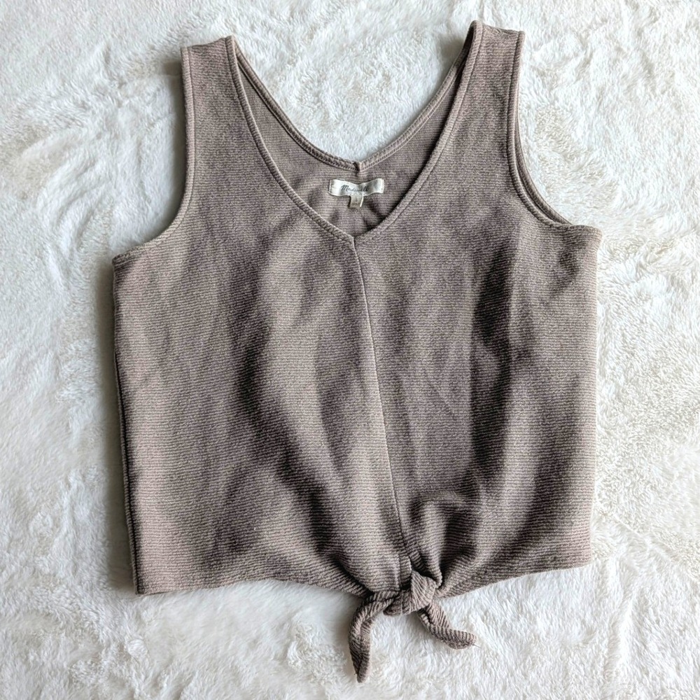 Madewell Womens Brown Ribbed Knit Tie Front V-Neck Tank Top Small